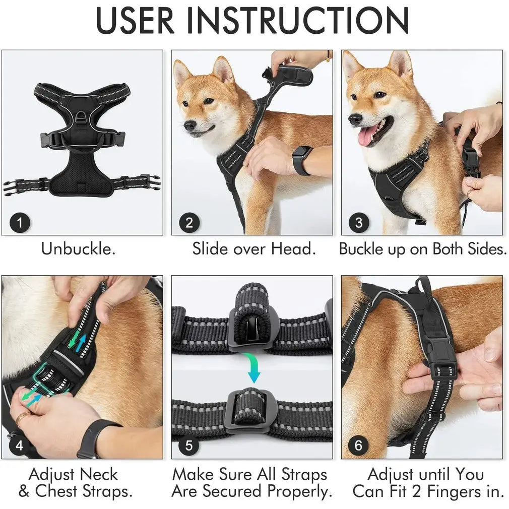 PawfectFriend Reflective Night Dog Harness & Leash Set – Vest Style Durable Nylon No-Pull Harness 
