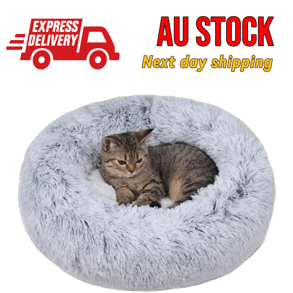 PawfectFriend Plush Donut Pet Bed – Fluffy Cushion for Dogs & Cats 