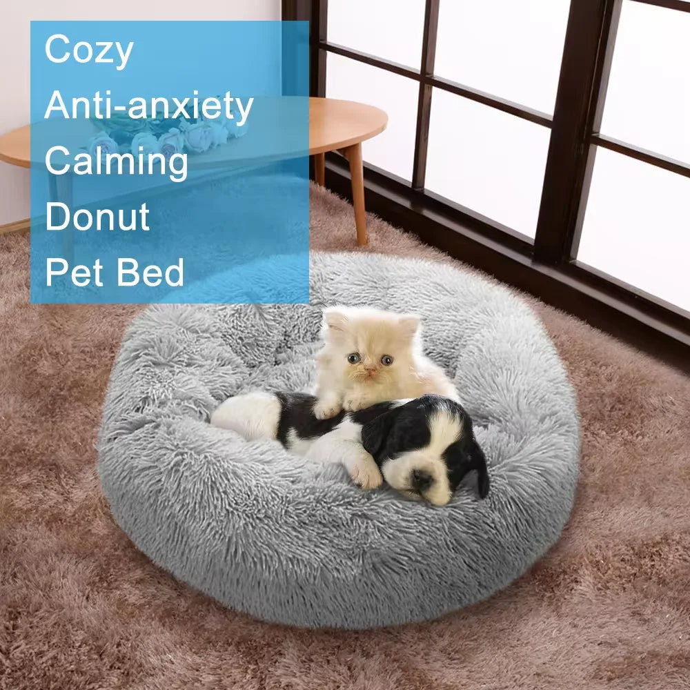 PawfectFriend Plush Donut Pet Bed – Fluffy Cushion for Dogs & Cats 