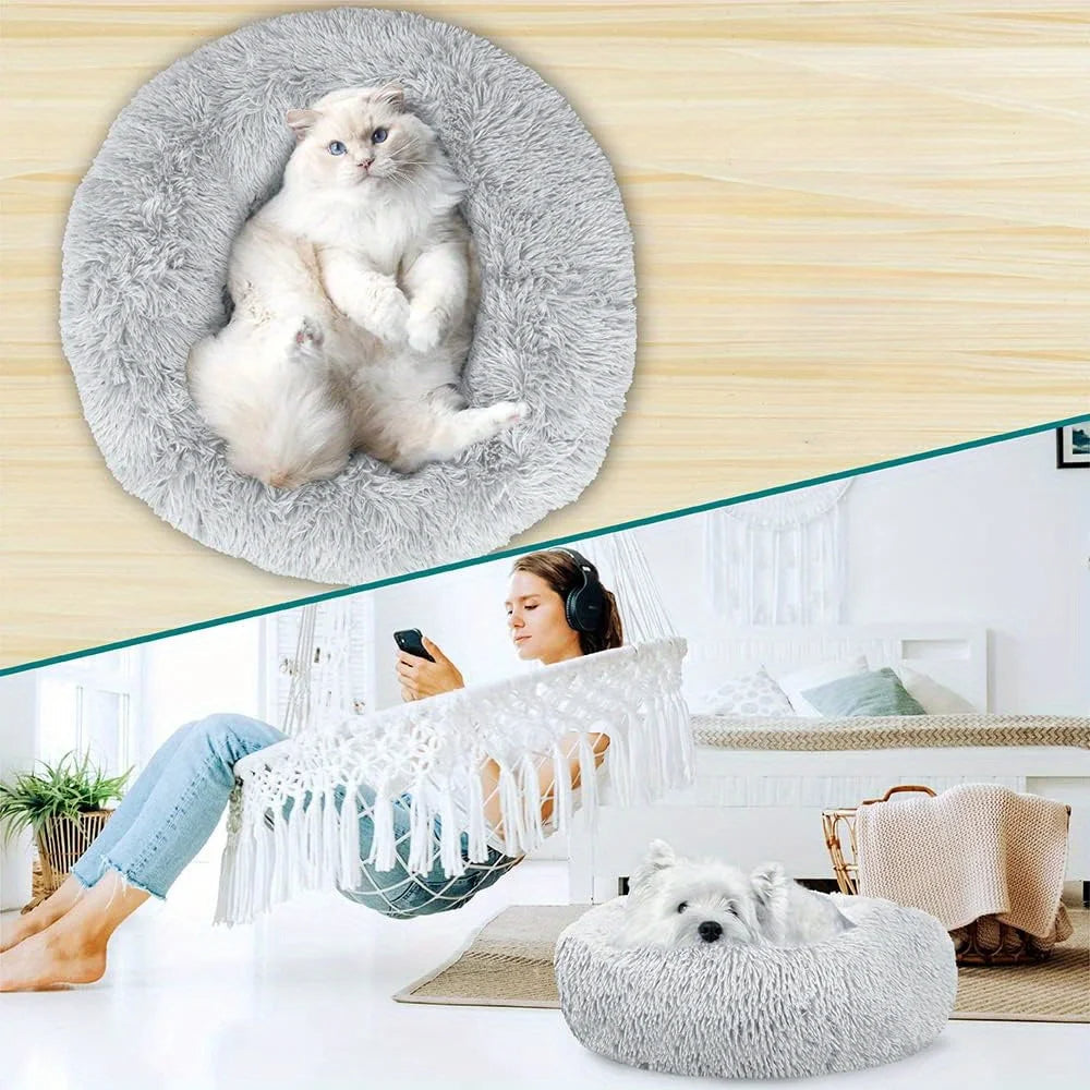 PawfectFriend Plush Donut Pet Bed – Fluffy Cushion for Dogs & Cats 