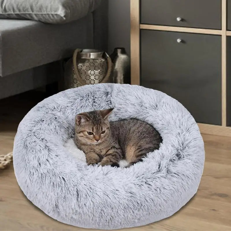 PawfectFriend Plush Donut Pet Bed – Fluffy Cushion for Dogs & Cats 