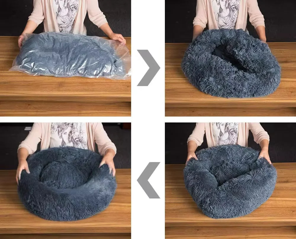 PawfectFriend Plush Donut Pet Bed – Fluffy Cushion for Dogs & Cats 