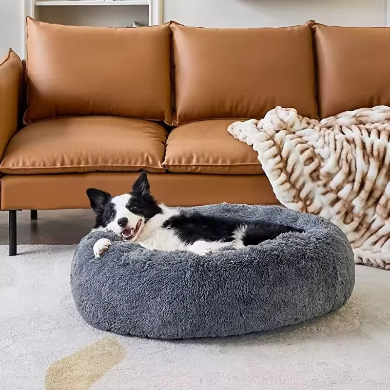 PawfectFriend Plush Donut Pet Bed – Fluffy Cushion for Dogs & Cats 