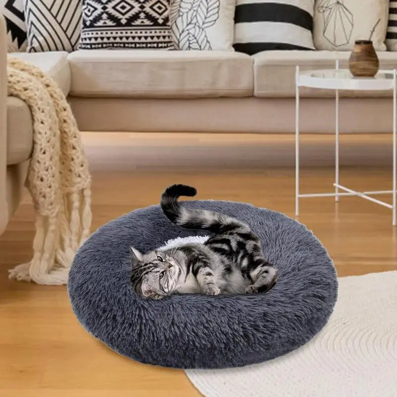 PawfectFriend Plush Donut Pet Bed – Fluffy Cushion for Dogs & Cats 