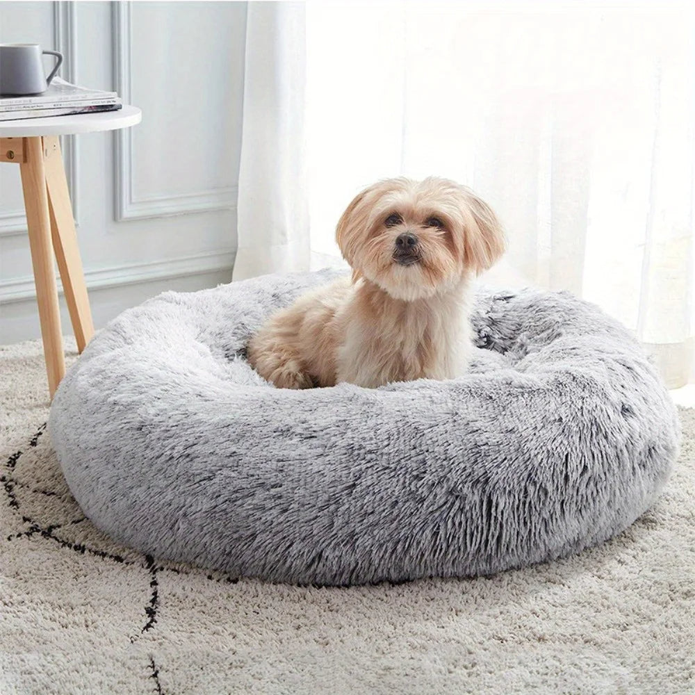 PawfectFriend Plush Donut Pet Bed – Fluffy Cushion for Dogs & Cats 
