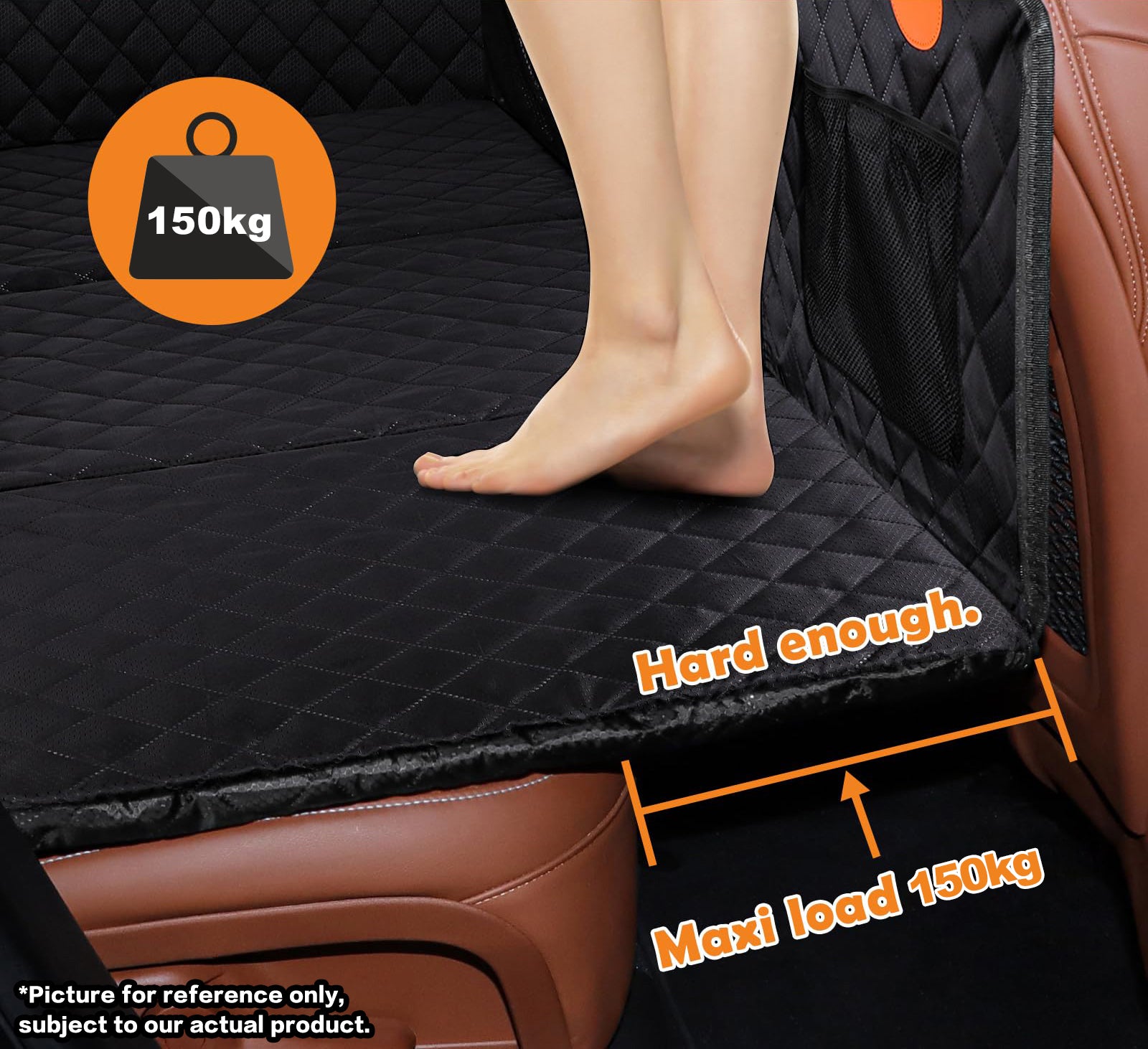 PawfectFriend Hard Bottom Car Back Seat Extender & Hammock for Dogs – 63x132cm Waterproof, Heavy-Duty Pet Seat Protector – Black 