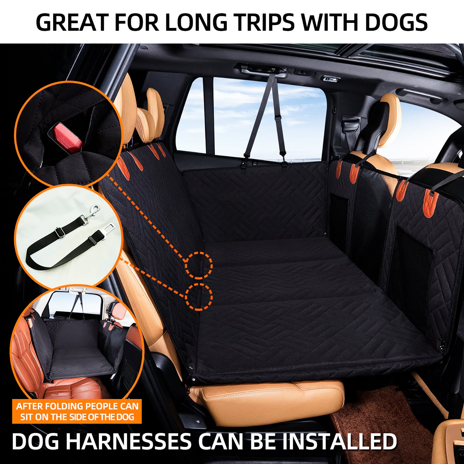 PawfectFriend Hard Bottom Car Back Seat Extender & Hammock for Dogs – 63x132cm Waterproof, Heavy-Duty Pet Seat Protector – Black 