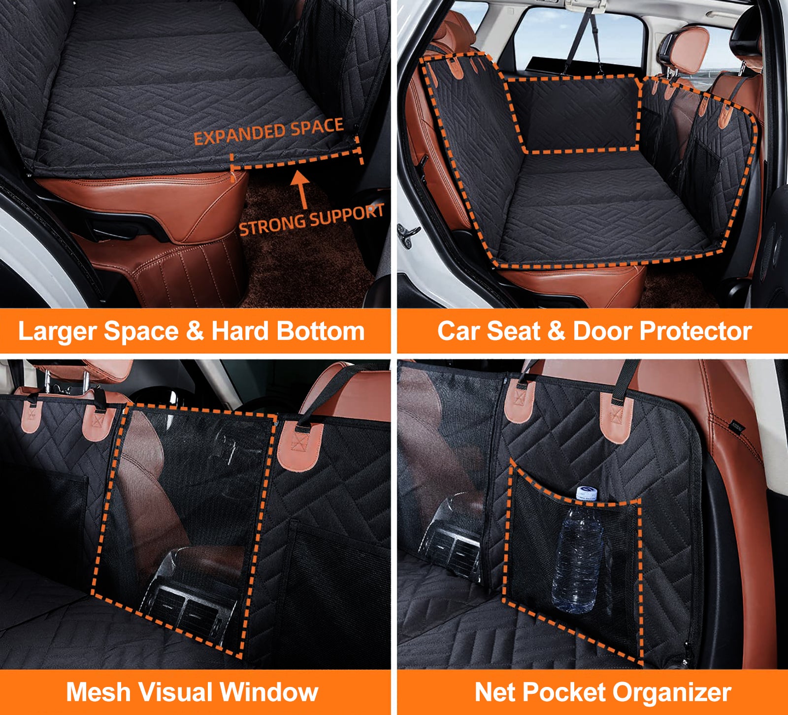 PawfectFriend Hard Bottom Car Back Seat Extender & Hammock for Dogs – 63x132cm Waterproof, Heavy-Duty Pet Seat Protector – Black 