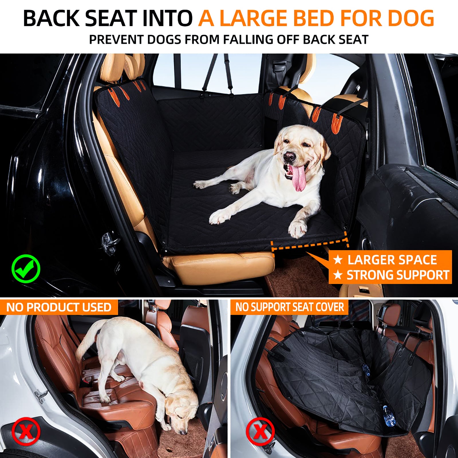 PawfectFriend Hard Bottom Car Back Seat Extender & Hammock for Dogs – 63x132cm Waterproof, Heavy-Duty Pet Seat Protector – Black 