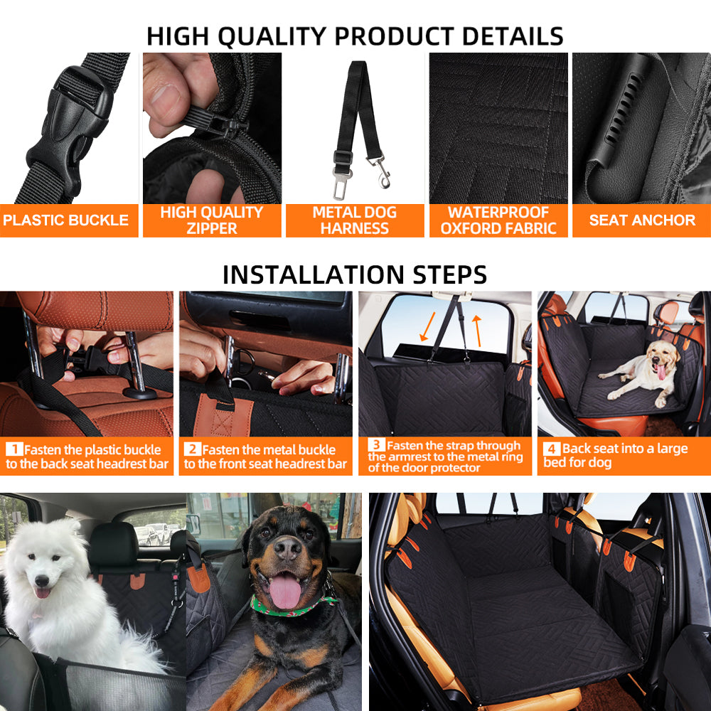 PawfectFriend Hard Bottom Car Back Seat Extender & Hammock for Dogs – 63x132cm Waterproof, Heavy-Duty Pet Seat Protector – Black 