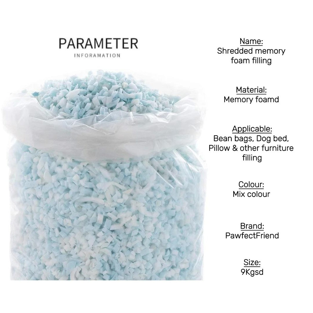 PawfectFriend 9KG Shredded High-Density Foam Filling – Memory Foam Blend for Dog Beds, Pillows, Cushions & Bean Bags (400L Expanded) 