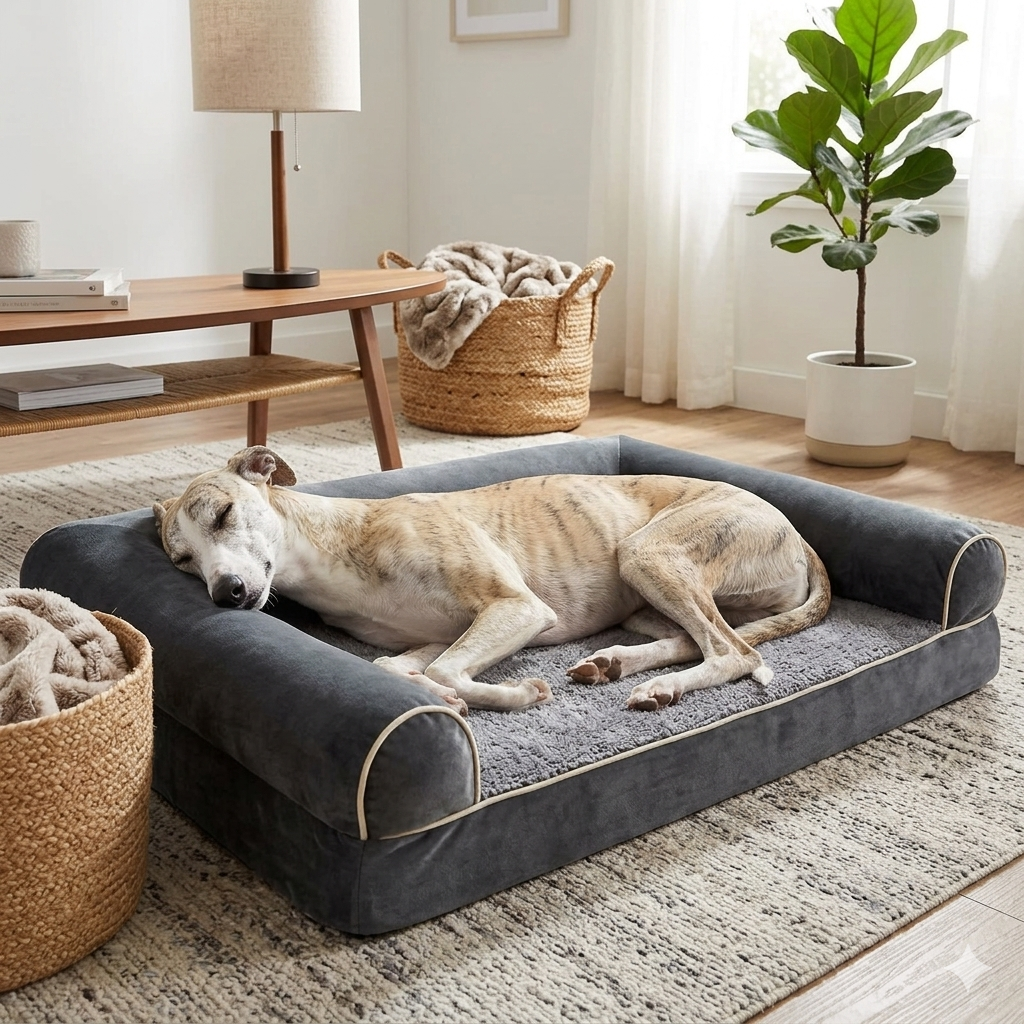 PawfectFriend Orthopedic Dog Bed with Bolstered Sides- Plush Foam Mattress for Large, Medium & Small Dogs- Washable Cover, Non-Slip Bottom, Water-Resistant Liner- Cozy Pet Sofa